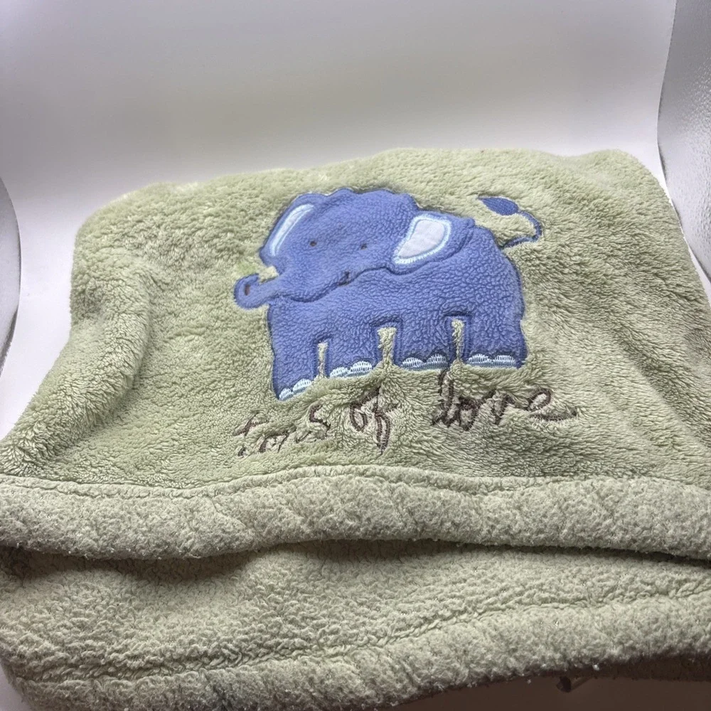 Messages‎ from the Heart Baby Blanket Green Elephant Tons of Love 40x30 VHTF